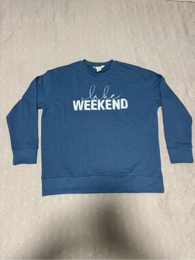 Shiraleah Blue Crewneck Sweatshirt with White 'lake WEEKEND' Script